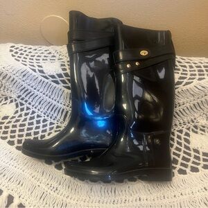 Coach Tara Tall Black Gloss Rain Boots Size 8